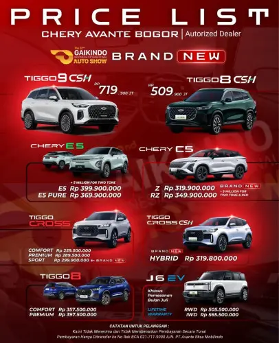 Pricelist Harga Chery arjasari 2025